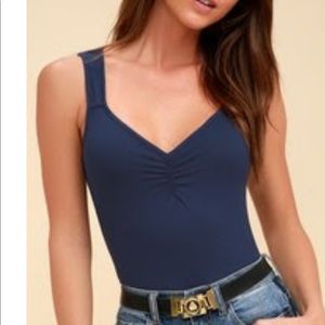 Lulus navy blue ribbed bodysuit